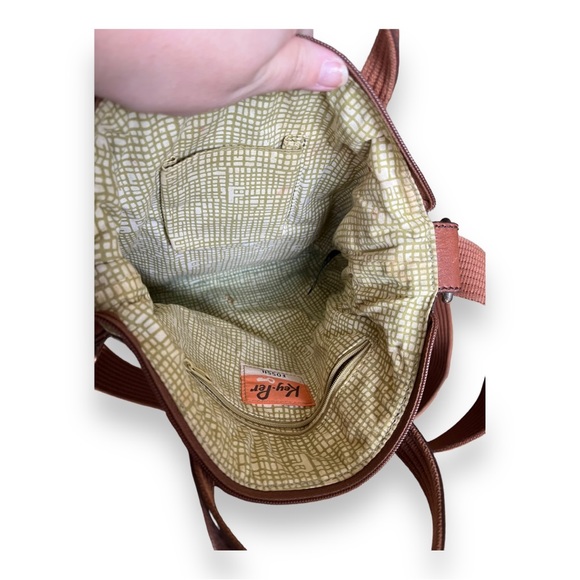 Fossil Key-Per Vintage Floral Coated Canvas Leather Trim Bag Green Yellow Orange - Picture 11 of 13